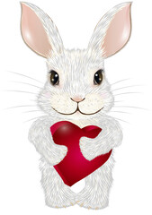 weißes Kaninchen mit Herz zum Valentinstag