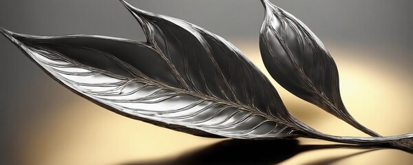 there is a silver leaf that is on a table