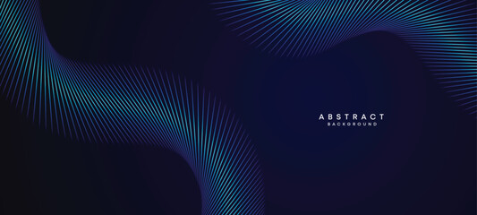 Abstract Dark Blue Waving circles lines Technology Background. Modern Navy Blue gradient with glowing lines shiny geometric shape and diagonal, for brochure, cover, poster, banner, website, header