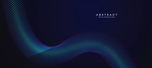 Abstract Dark Blue Waving circles lines Technology Background. Modern Navy Blue gradient with glowing lines shiny geometric shape and diagonal, for brochure, cover, poster, banner, website, header