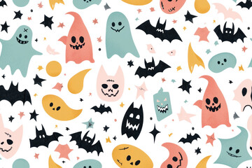 Fototapeta premium Pastel Halloween Pattern on Transparent Background