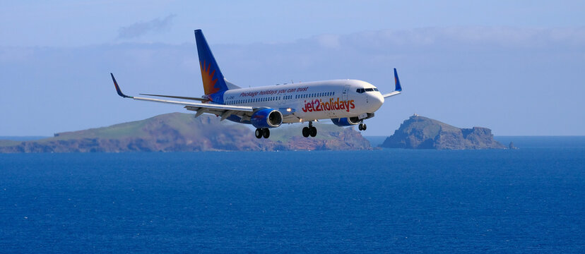 Boeing 737-808 Jet2.com arriving at Cristiano Ronaldo Airport, Madeira, Portugal