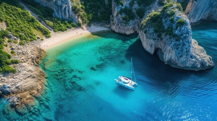 Boat Floating in Body of Water Next to Rocky Cliff