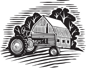 FarmTractorAndBarnIcon