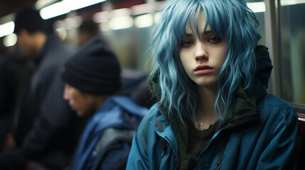 The blue-haired depressed girl on the subway
