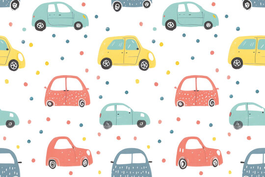 Pastel Cars Seamless Pattern for Background