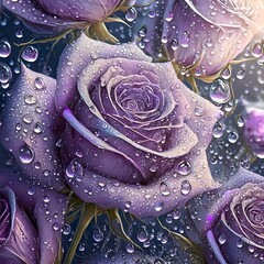 Lavender Roses Adorned with Dew