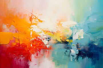 Brush strokes and splashes of vibrant colors create abstract textures