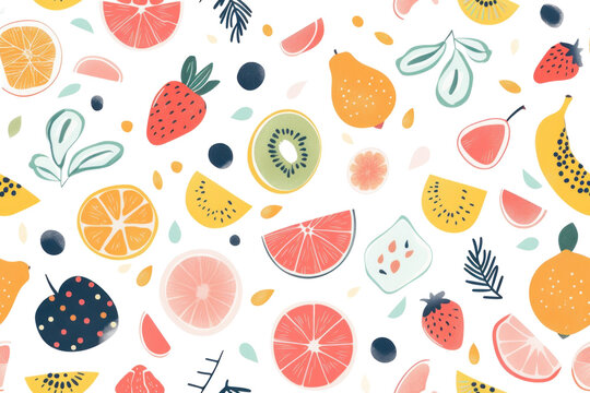 Pastel Fruits Pattern on Transparent BG