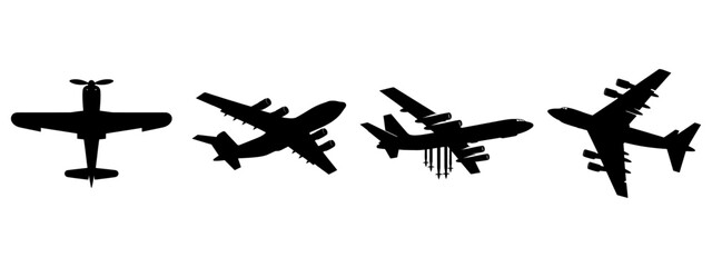 Airplanes silhouette set. Isolated on white background. Vector EPS10. - obrazy, fototapety, plakaty