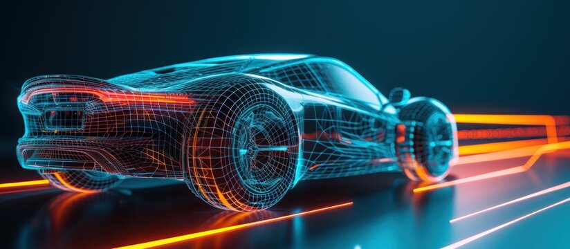 Futuristic wireframe a sports car with modern digital light technology. Generated AI image