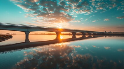 A viaduct bridge crossover a canal of highway A59 during sunrise