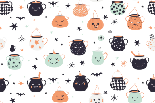 Halloween Seamless Pattern in Pastel Tones
