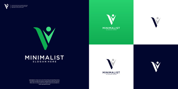 Minimalist Human and Letter V creative logo design vector
