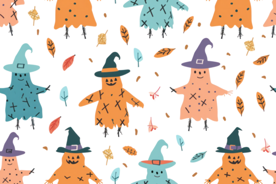 Pastel Halloween Pattern on Transparent BG