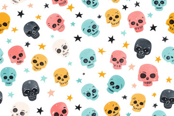 Obraz premium Pastel Halloween Pattern with Cute Skulls