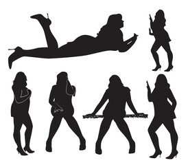 Set of plump women silhouettes