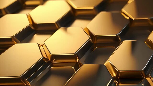 Golden Hexagonal Honeycomb: Luxury Seamless Mosaic in High-Tech Style. Generative AI