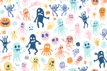 Pastel Halloween Pattern on Transparent BG