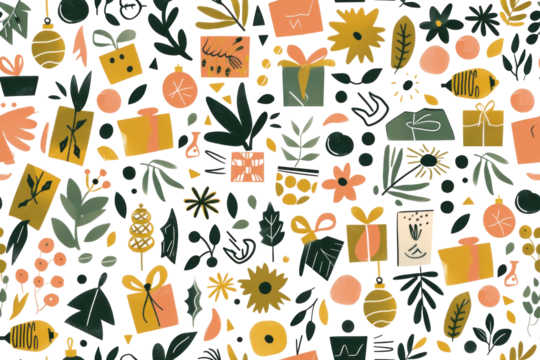 Seamless Pastel Birthday Pattern on Transparent BG