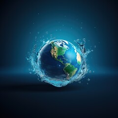 Water splash with Earth planet on dark blue background, Vector illustration., Ai Generated
