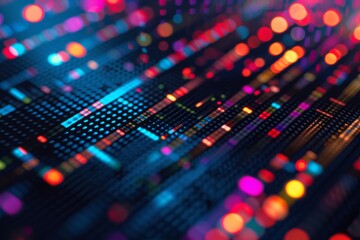 Fototapeta premium A vibrant and dynamic display of technology, the mixing console's colorful lights bring music to life on the electronic screen