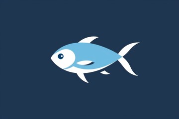 A whimsical cartoon fish with a blue and white fin swims gracefully through the ocean, showcasing its playful and lively nature in this charming clipart illustration
