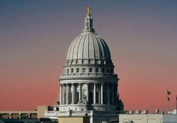 Wisconson State Capitol building concerning politics, law, and justice. 