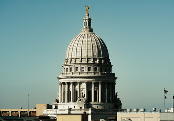 Wisconson State Capitol building concerning politics, law, and justice. 