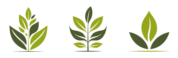 green plant icons. eco, organic and plant symbols. vector images in flat design