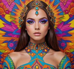 Psychedelic Elegance: Model Dons a Kaleidoscope of Beauty