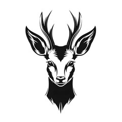 roe doe head logo, minimalized, vector, black and white, white background,