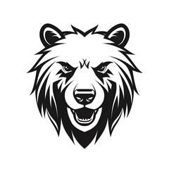 bear head logo, minimalized, vector, black and white, white background,
