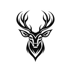 female deer head logo, minimalized, vector, black and white, white background,
