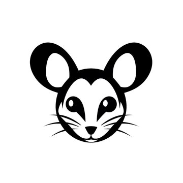 real mouse head logo, minimalized, vector, black and white, white background,