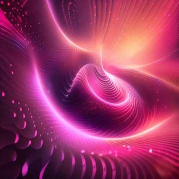 abstract 3D image of digital waves in shades of pink and purple with a wide-angle lens	