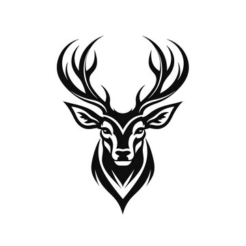 female deer head logo, minimalized, vector, black and white, white background,