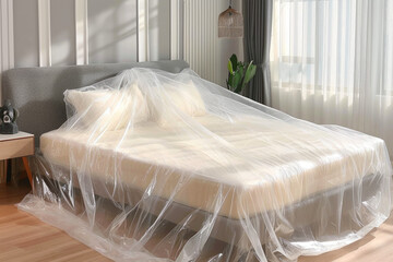 Fototapeta na wymiar Crystal Comfort: Sleek Plastic Bed Design