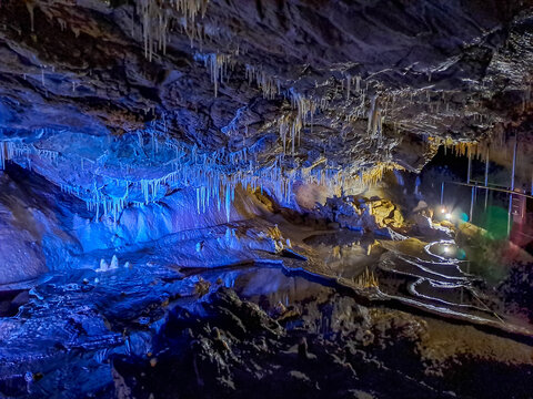 Stalactites and stalagnites of the Bear Cave in the Sudeten Mountains. Poland
