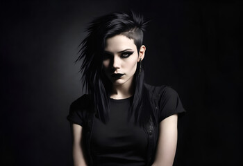 Portrait of a young goth woman. Punk teenager on dark background - obrazy, fototapety, plakaty