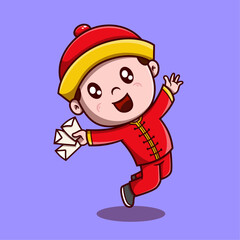 Fototapeta premium Vector Cute Chinese New Year cartoon vector icon illustration people fashion icon concept