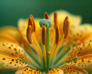 Macro Shot of Yellow Flower's Stamens and Pollen in Full Bloom