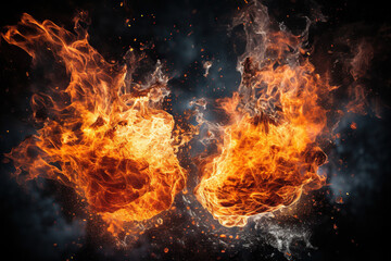 Fire flame in water on a black background. Confrontation concept. Generated by artificial intelligence - obrazy, fototapety, plakaty