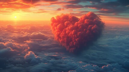 Chmura w kształcie serca unosząca się na niebie w romantycznym wyrazie miłości i zbliżających się Walentynkach.