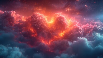 Na nocnym niebie widoczna jest chmura w kształcie serca, idealna fotografia o tematyce walentynkowej. - obrazy, fototapety, plakaty