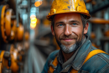 Industrial Worker with Hard Hat Smiles