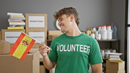 Portrait of a handsome, smiling young hispanic volunteer brimming with patriotism and altruism,...