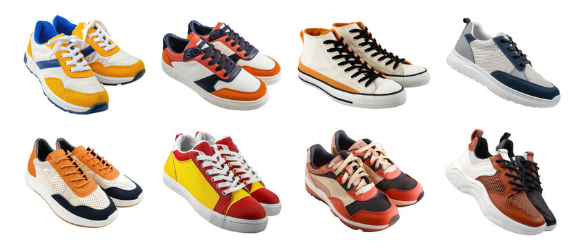A set of stylish sports shoes on a transparent background