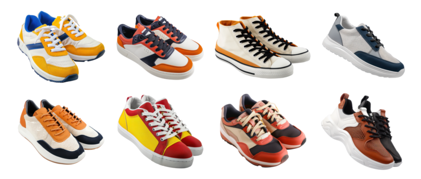A set of stylish sports shoes, cut out - stock png.