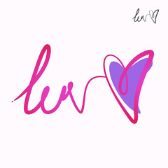 Pink I love you scribbled text, hand drawn symbol of love